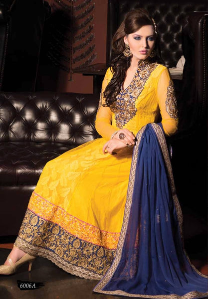 STUNNING YELLOW GEORGETTE ANARKALI PARTY WEAR SUIT - Asian Party Wear