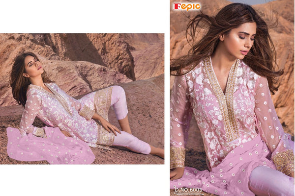 6005 PINK ROSEMEEN BY FEPIC EMBROIDERED GEORGETTE SALWAR SUIT - Asian Party Wear