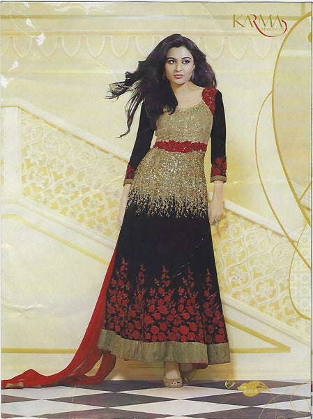 BLACK KARMA HEAVY GOLD EMBROIDERED WEDDING WEAR GOWN - Asian Party Wear