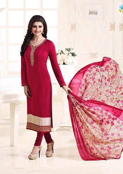 KS-4923 RED KASEESH SILKINA FRENCH CREPE PARTY WEAR SUIT - Asian Party Wear