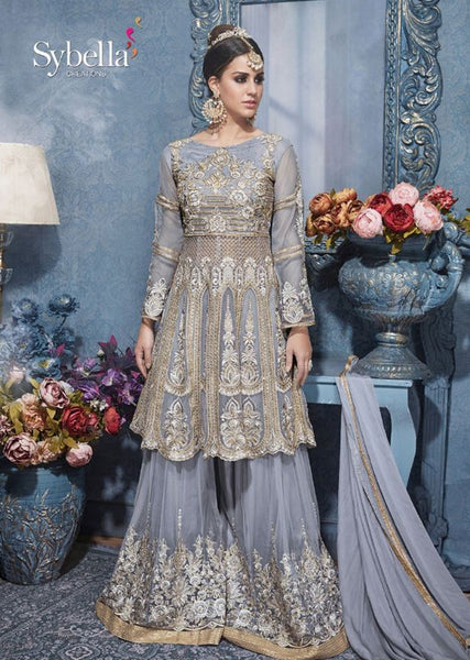 S-83 SILVER SYBELLA HEAVY EMBROIDERED WEDDING WEAR DRESS - Asian Party Wear