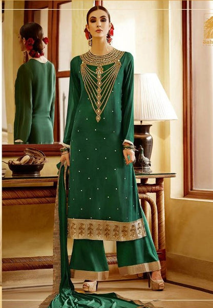 Green Straight Cut Indian Party Suit Desi Dress Online - Asian Party Wear
