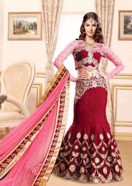 8003 Red Sainx Express Georgette Lehenga - Asian Party Wear
