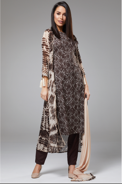 BROWN JACKET STYLE READY MADE SALWAR SUIT - Asian Party Wear
