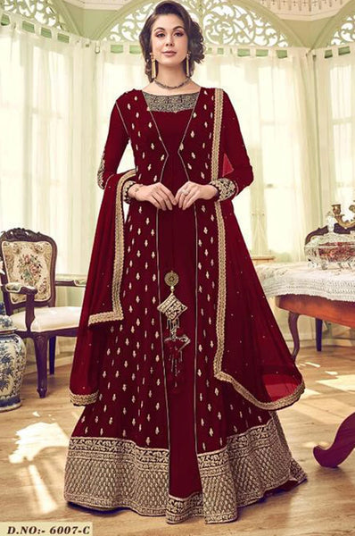 RED GEORGETTE INDIAN JACKET STYLE PARTY WEAR - Asian Party Wear