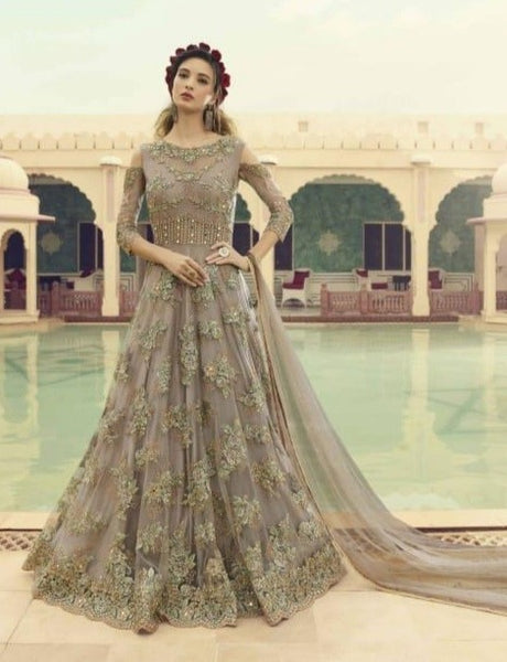 Mehndi Green Heavy Embellished Indian Wedding Gown - Asian Party Wear