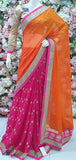 ORANGE PEEL AND HOT PINK MEHNDI WEDDING WEAR SAREE - Asian Party Wear