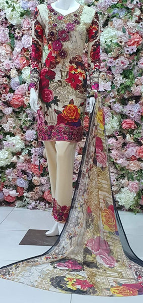 Gul Ahmed 3D Floral Pakistani Designer Suit - Asian Party Wear