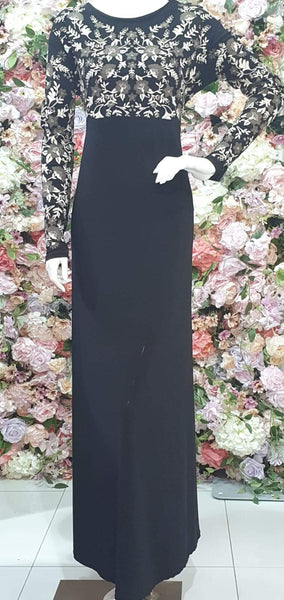 BLACK  JILBAB WITH CREAM FLORAL WORK - Asian Party Wear