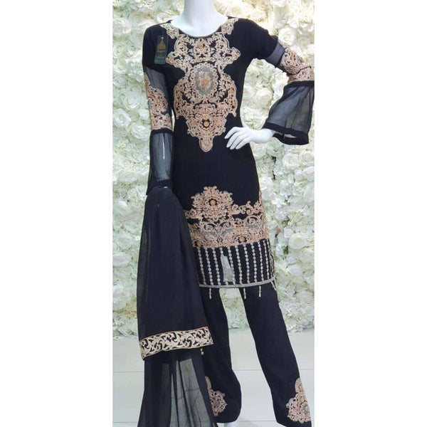 BLACK CHIFFON EMBROIDERED READYMADE SUIT - Asian Party Wear