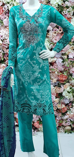 AQUA GREEN SUMMER LAWN READYMADE SUIT - Asian Party Wear