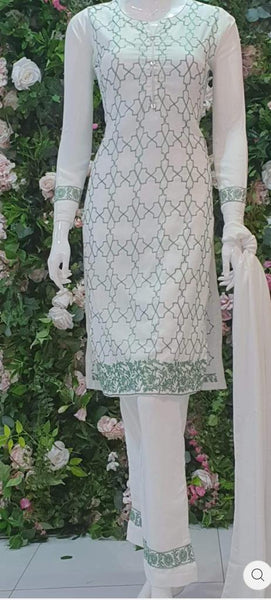 AC-105 JET STREAM WHITE READY MADE PAKISTANI SUIT - Asian Party Wear