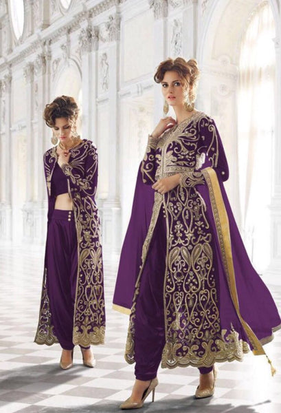 Purple Designer Dress Indian Embellished Frock Suit - Asian Party Wear