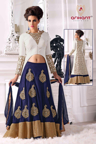A0002  White and Blue Arihant Wedding Wear Lengha Dress - Asian Party Wear