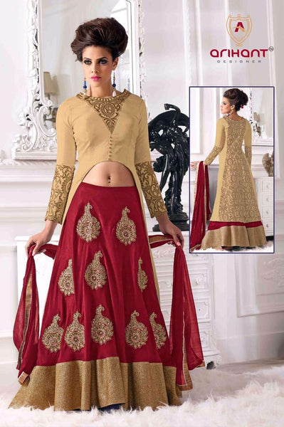 A0004 Beige With Red Arihant Lengha Dress - Asian Party Wear
