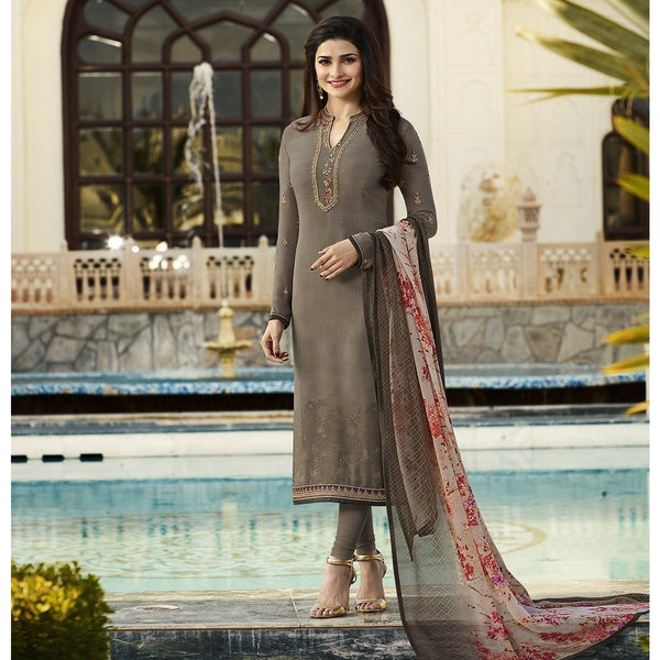 Grey Royal Kaseesh Crepe Silkina Designer Salwar Suit - Asian Party Wear