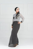 PRINTED ABAYA IN BLACK & WHITE DOT PRINT WITH FAKE POCKETS & CUFFS ON SLEEVES - Asian Party Wear