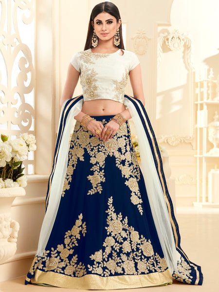 White & Blue Heavy Lehenga Indian Wedding Dress - Asian Party Wear