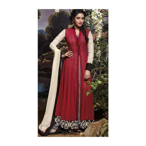 AS3034 Dark Red Stunning Anarkali Indian Designer Asmira Semi Stitched Suit - Asian Party Wear