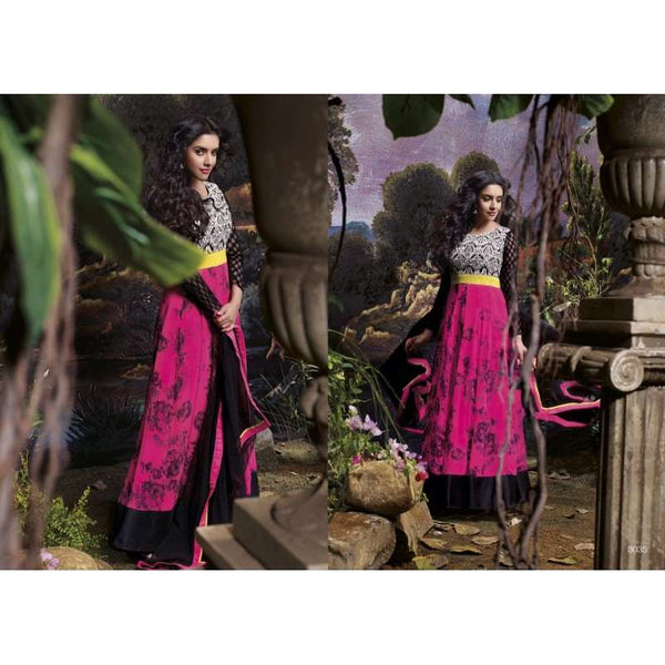 AS3035 Black With Purple Stunning Anarkali Indian Designer Asmira Semi Stitched Suit - Asian Party Wear