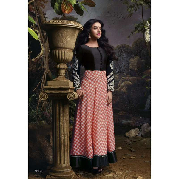 AS3036 Black With Red Stunning Anarkali Indian Designer Asmira Semi Stitched Suit - Asian Party Wear