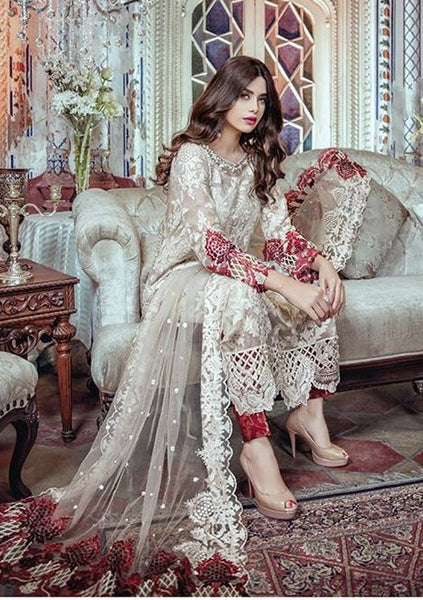 ZBD-1108 STYLE BEIGE AND MAROON EMBROIDERED READY MADE SUIT ( 1 Week Delivery) - Asian Party Wear