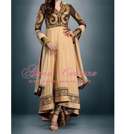 BEAUTIFUL BROWN SHEONA WEDDING WEAR LEHENGA DRESS - Asian Party Wear