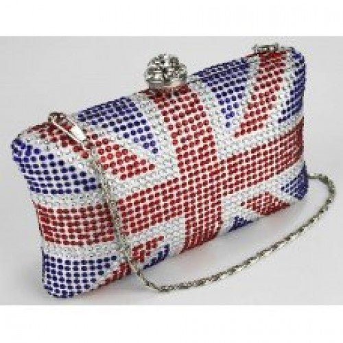 Beautiful Union Jack Diamonte Crystal Studs Clutch Bag - Asian Party Wear