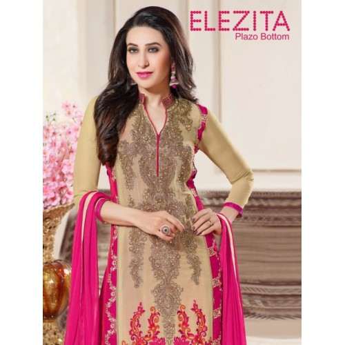 Beige and Fuscia Pink Embroidered Suit Indian Party Dress - Asian Party Wear
