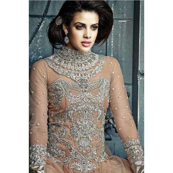 Beige Stunning Hariette Anarkali Salwar Suit 56007 - Asian Party Wear
