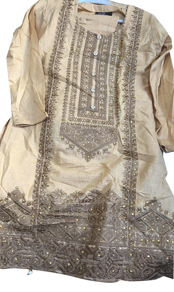 Beige Designer Embroidered Indian Girls Suit - Asian Party Wear