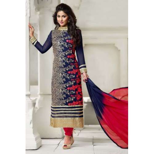 BL001 Blue With Red Blue Heena Salwar kameez Dress - Asian Party Wear