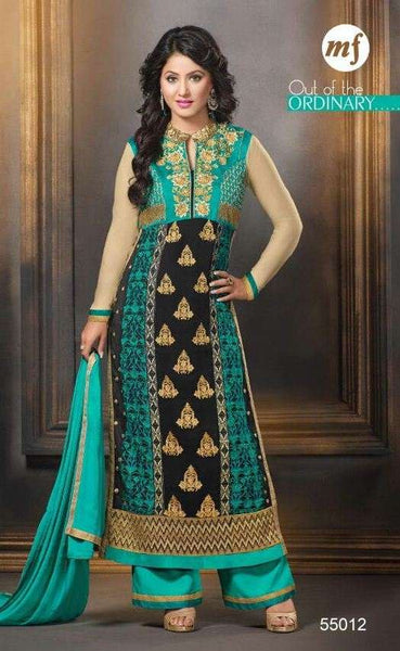 Black And Green Heena Khan Salwar Churidaar Suit - Asian Party Wear