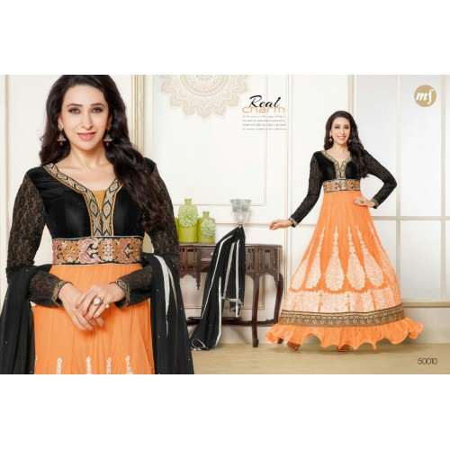 Black and Orange Karishma Kapoor Party Anarkali Dress - Asian Party Wear