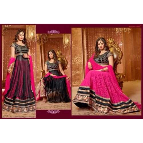 Black and Pink SAARA 3 WEDDING WEAR HEAVY EMBROIDERED LEHENGA - Asian Party Wear