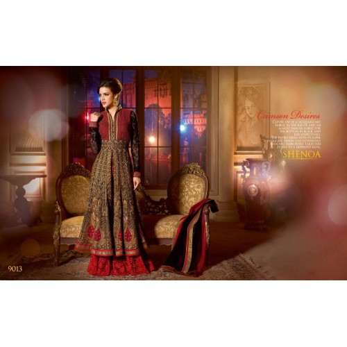 Black and Red SHENOA WEDDING WEAR HEAVY EMBROIDERED DESIGNER DRESS - Asian Party Wear