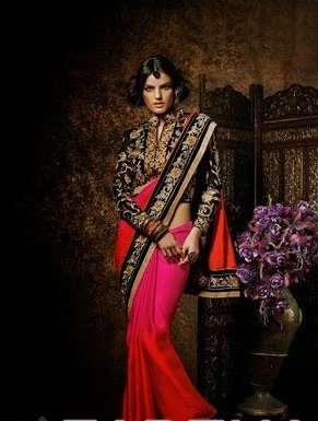 Black, Pink and Red KHWAAB WEDDING WEAR SAREE - Asian Party Wear