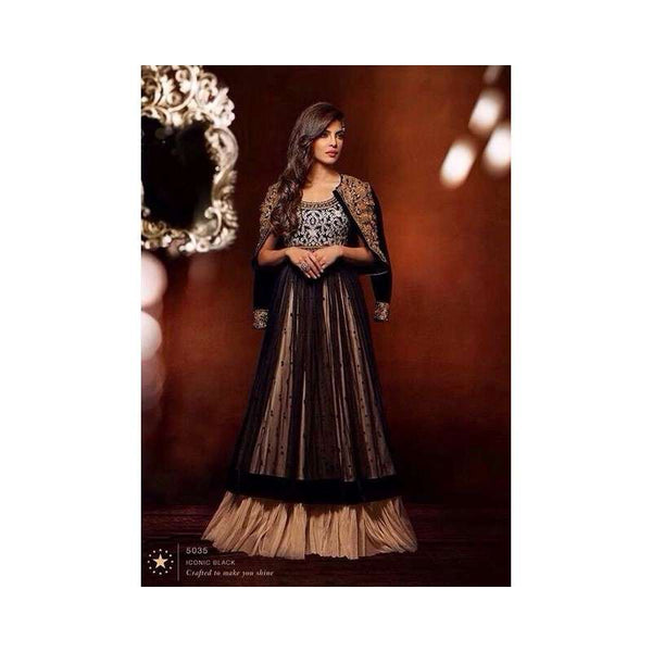 Black  Priyanka Chopra HEROINE Designer Semi Stitched Dress - Asian Party Wear