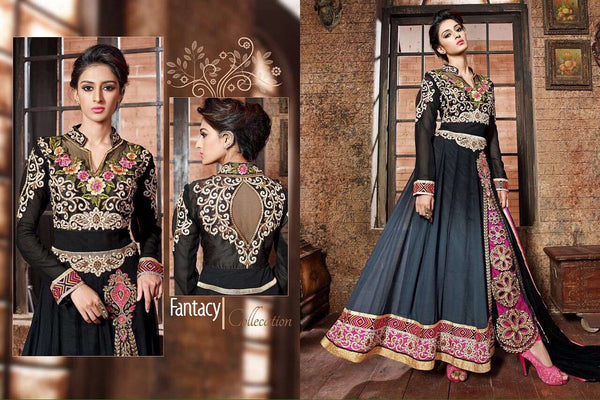 Black Z9072 Z Plus Anarkali Style Salwar Kameez Suit - Asian Party Wear