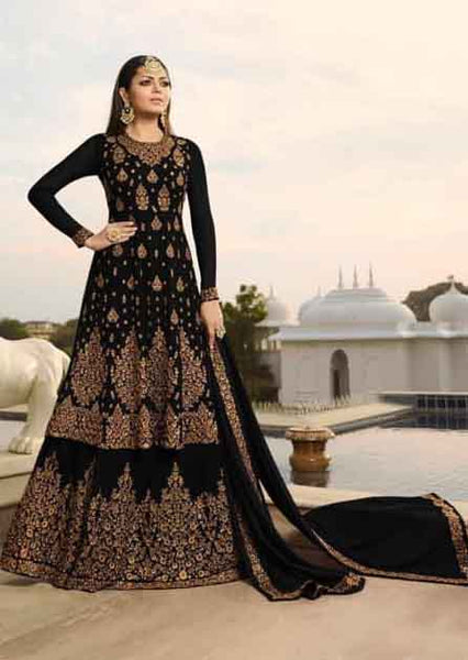 Black Heavy Embroidered Indian Wedding Lehenga - Asian Party Wear