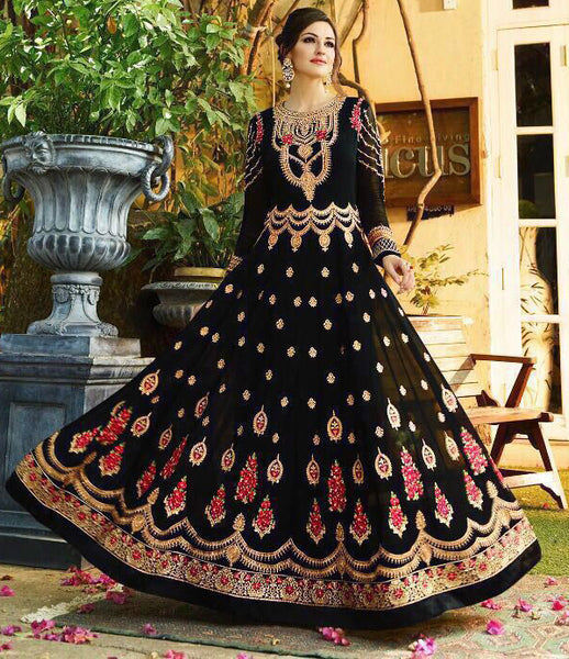 BLACK EMBROIDERED EVENING AND WEDDING WEAR ANARKALI GOWN - Asian Party Wear