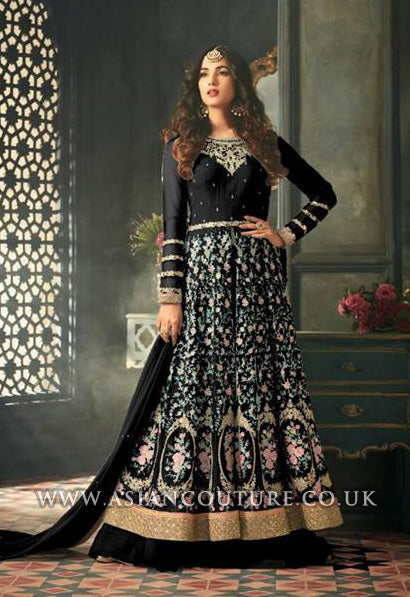 Black Indian Party Wear Asian Anarkali Wedding Bridal Gown Dress