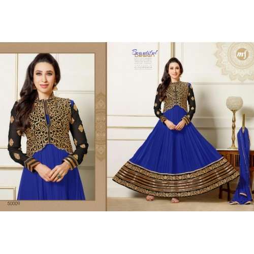Blue and Gold Embroidered Dress Indian Party Suit - Asian Party Wear