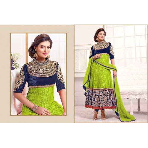 Blue and Green WEDDING WEAR HEAVY EMBROIDERED ANARKALI - Asian Party Wear