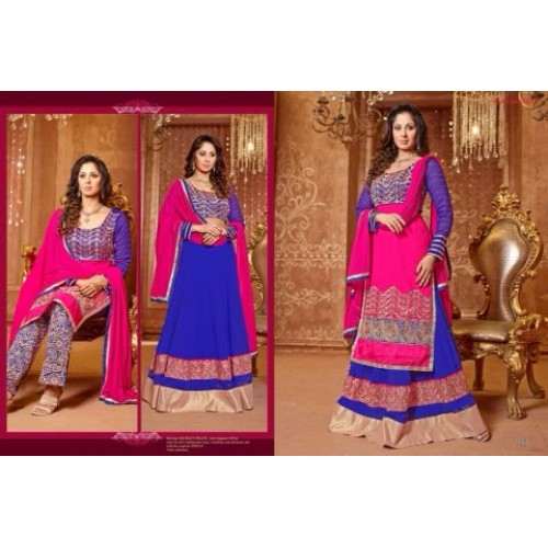 Blue and Pink SAARA 3 WEDDING WEAR HEAVY EMBROIDERED LEHENGA - Asian Party Wear