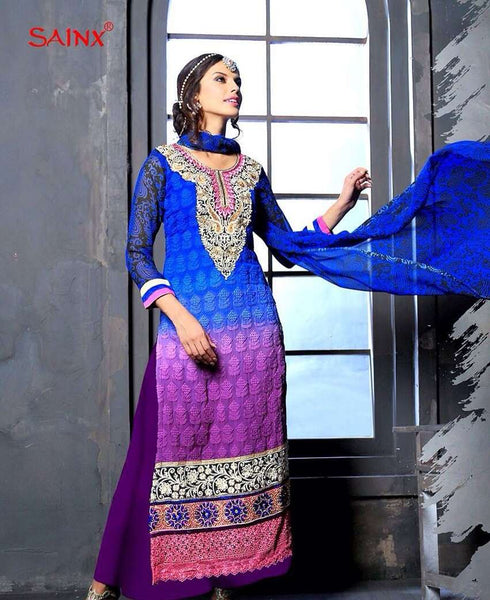 Blue and Purple SAJEELE BY SAINX PARTY WEAR SHALWAR KAMEEZ - Asian Party Wear