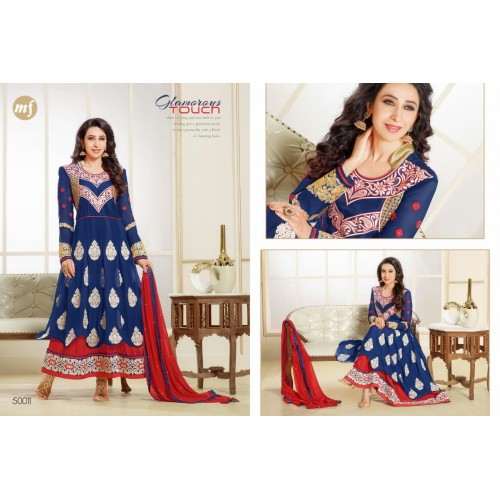 Blue and Red Anarkali Dress Indian Frock Suit - Asian Party Wear