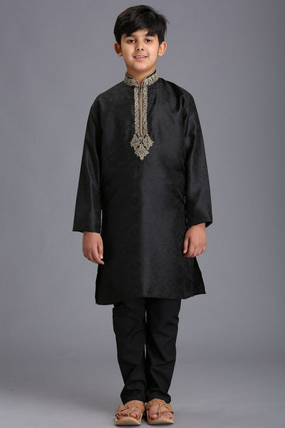 Black Embroidered Kurta Pakistani Boys Festive Suit - Asian Party Wear