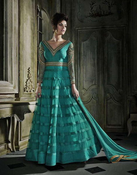 Emerald Green Wedding Party Gown (2 dresses in One ) 4 piece Suit - Asian Party Wear