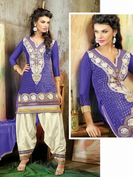 Purple Velvet Brasso Embroidered Long Sleeves Salwar Kameez Suit (purple) - Asian Party Wear